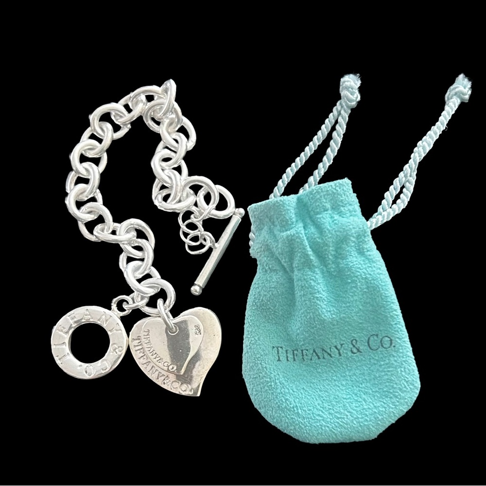 Tiffany & Co. Vintage Sterling Silver 925 3-Charm Bracelet w/toggle clasp